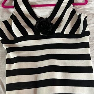 Women’s black and white stripped top, M vee neck